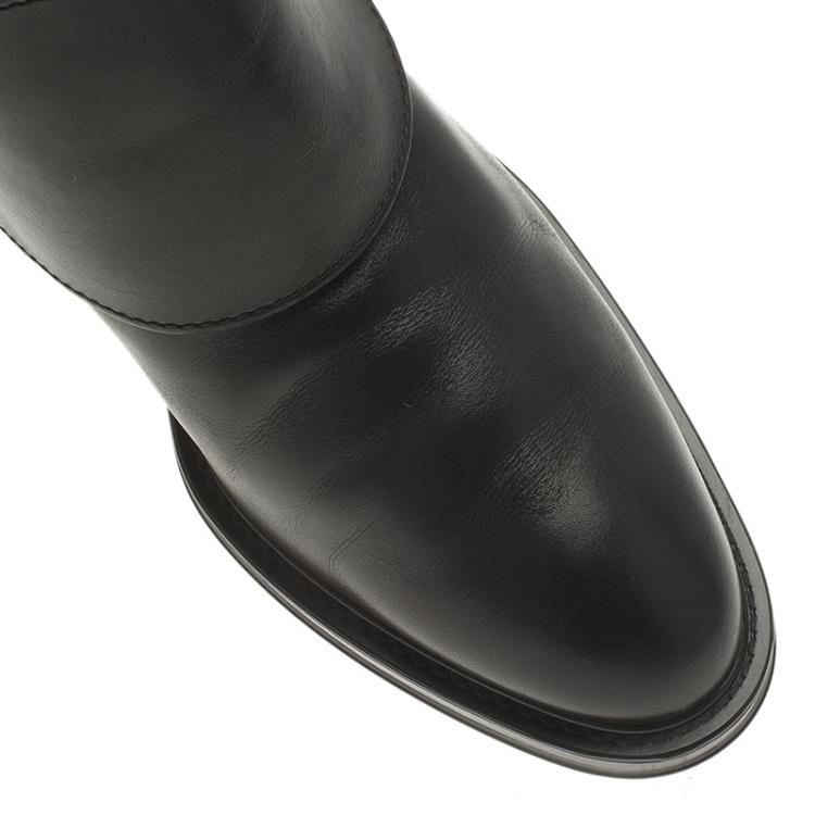Pre Owned Tod's Black Leather Lace Up Knee Boots Size 38.5