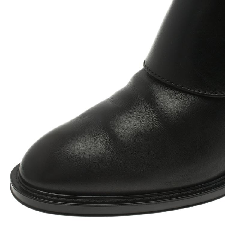 Pre Owned Tod's Black Leather Lace Up Knee Boots Size 38.5