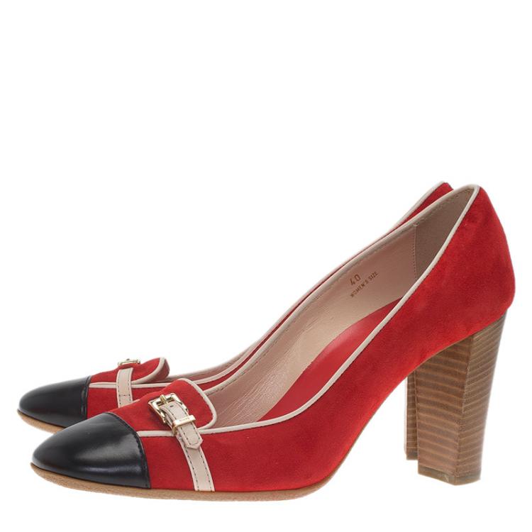 مملوكة مسبقًا Tod's Two Tone Suede and Leather Cap Toe Loafer Pumps Size 40
