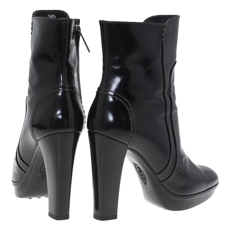 Pre Owned Tod's Black Leather Platform Ankle Boots Size 36.5