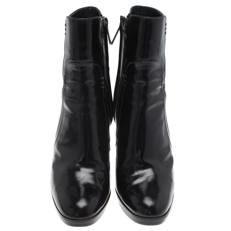 Pre Owned Tod's Black Leather Platform Ankle Boots Size 36.5
