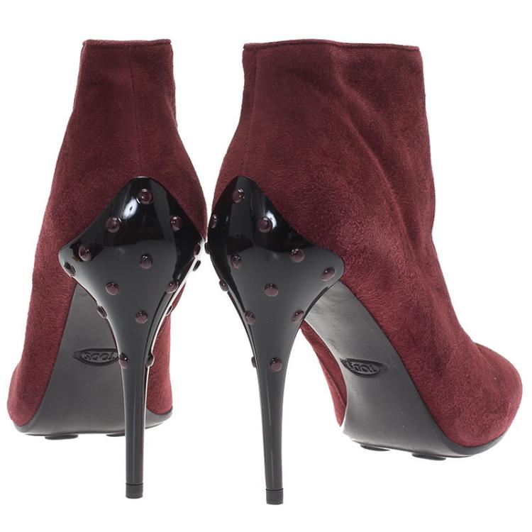مملوكة مسبقًا Tod's Burgundy Suede Ankle Boots Size 39.5