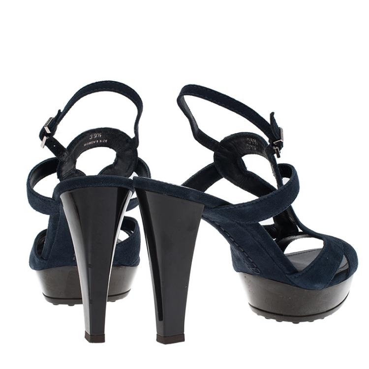 مملوكة مسبقًا Tod's Navy  Blue Cutout Suede Platform Sandals Size 39.5