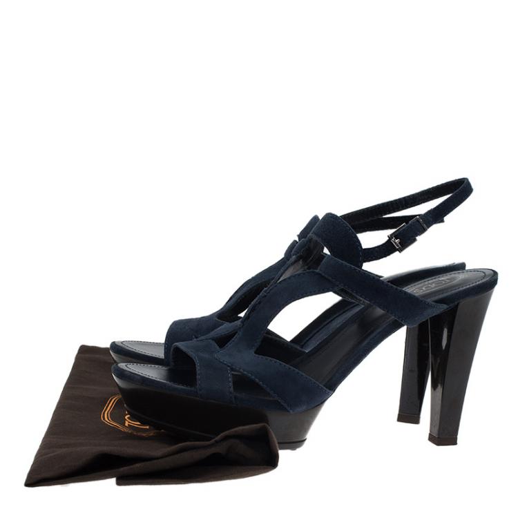 مملوكة مسبقًا Tod's Navy  Blue Cutout Suede Platform Sandals Size 39.5