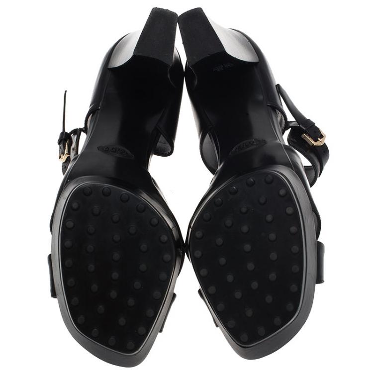 مملوكة مسبقًا Tod's Black Leather Criss Cross Mary Jane Sandals Size 38.5