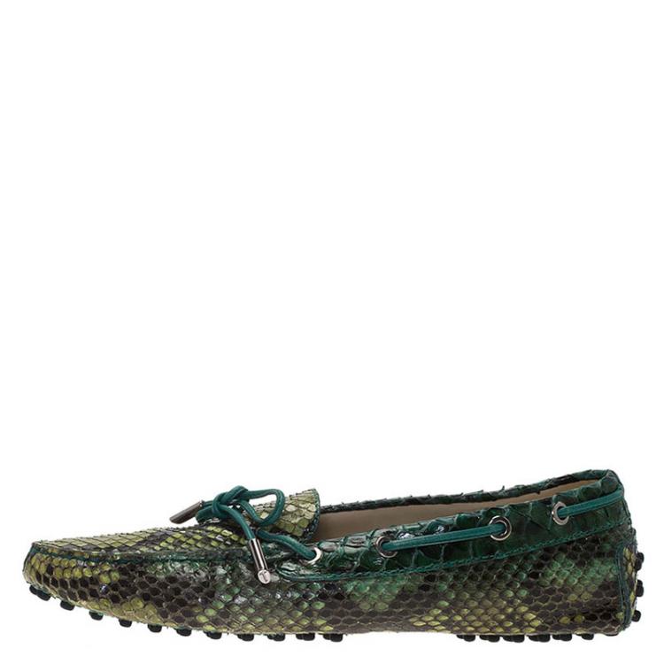 Pre Owned Tod's Green Python Bow Loafers Size 38.5