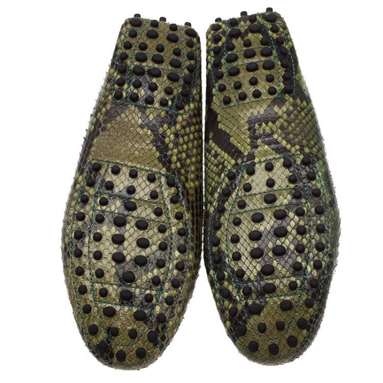 Pre Owned Tod's Green Python Bow Loafers Size 38.5