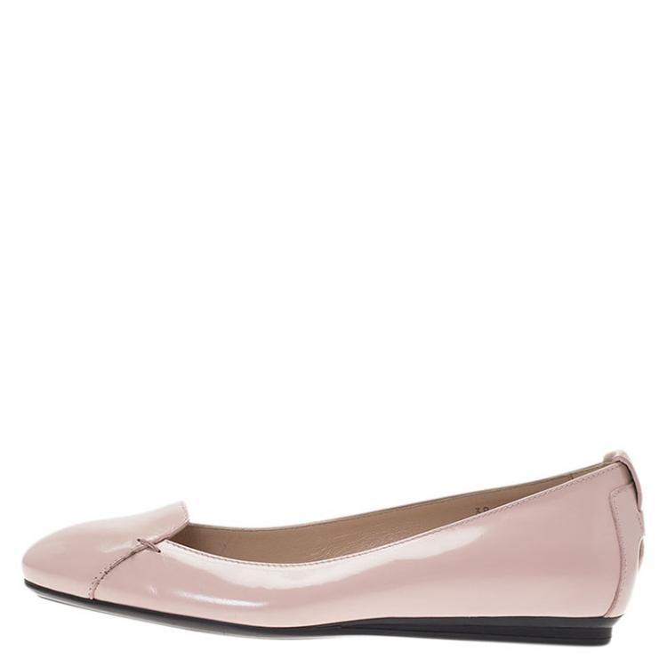 Pre Owned Tod's Beige Patent Leather Gomma Ballet Flats Size 38