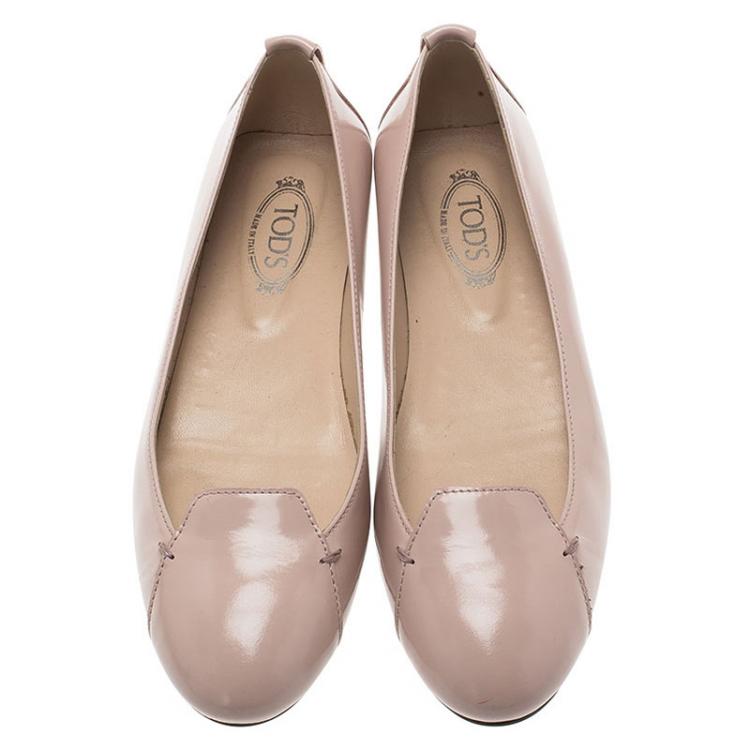 Pre Owned Tod's Beige Patent Leather Gomma Ballet Flats Size 38
