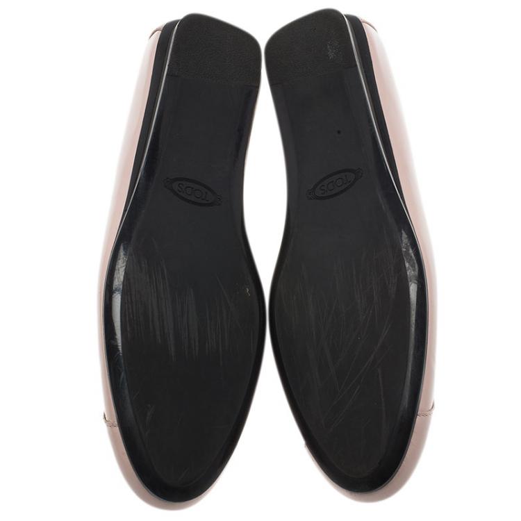 Pre Owned Tod's Beige Patent Leather Gomma Ballet Flats Size 38