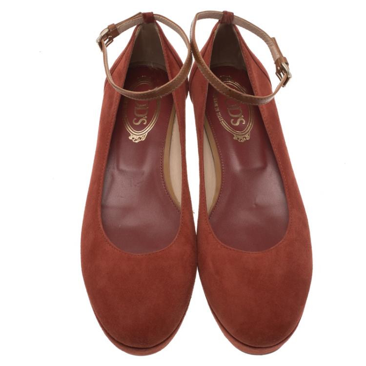 Pre Owned Tod's Brown Suede Ankle Strap Platform Wedge Pumps Size 40