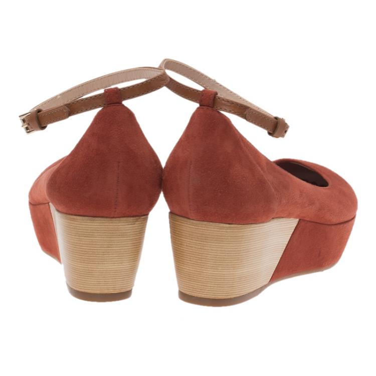 Pre Owned Tod's Brown Suede Ankle Strap Platform Wedge Pumps Size 40