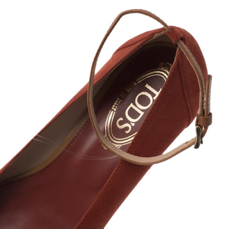 Pre Owned Tod's Brown Suede Ankle Strap Platform Wedge Pumps Size 40