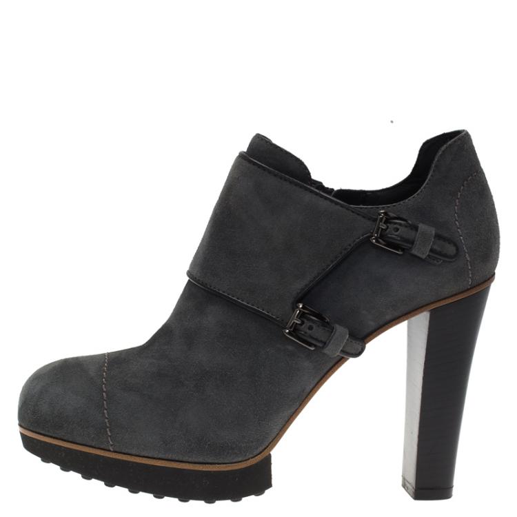 Pre Owned Tod's Grey Suede Ankle Boots Size 37.5