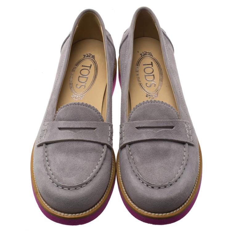 Pre Owned Tod's Grey Suede Penny Loafers Size 37.5