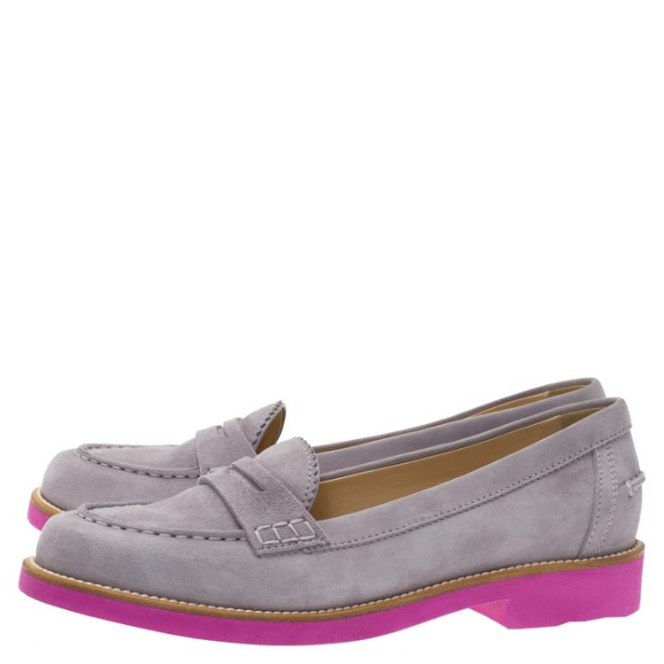 Pre Owned Tod's Grey Suede Penny Loafers Size 37.5