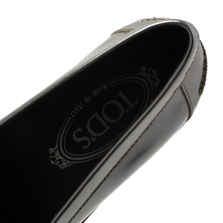 Pre Owned Tod's Silver Metallic Leather Penny Loafers Size 37.5