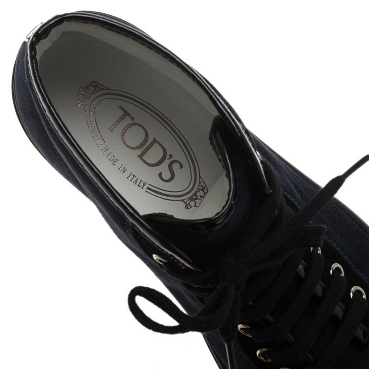 Pre Owned  Tod's Navy Blue Suede and Black Patent High Top Sneakers Size 37.5