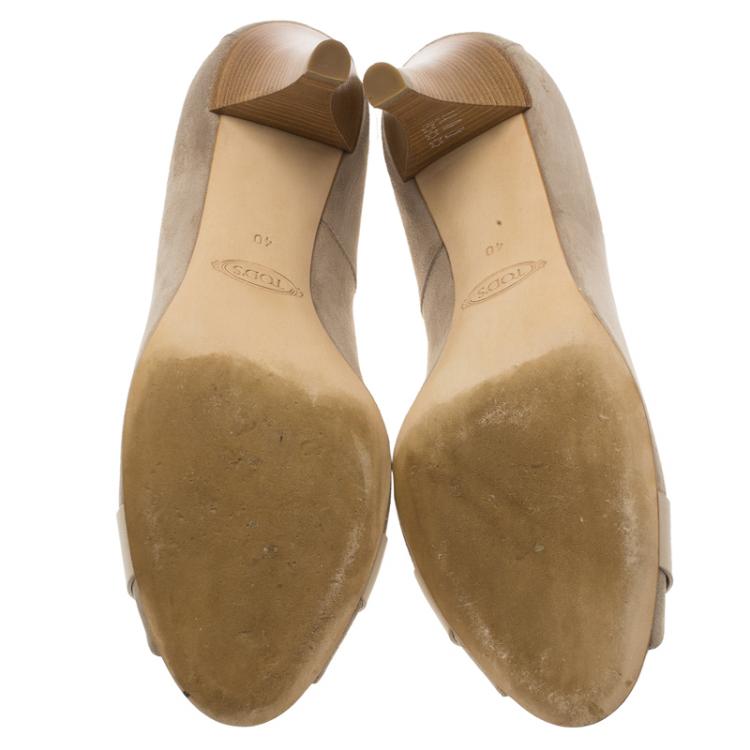 Pre Owned Tod's Beige Suede Buckle Peep Toe Pumps Size 40