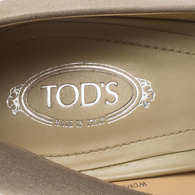 Pre Owned Tod's Beige Suede Buckle Peep Toe Pumps Size 40