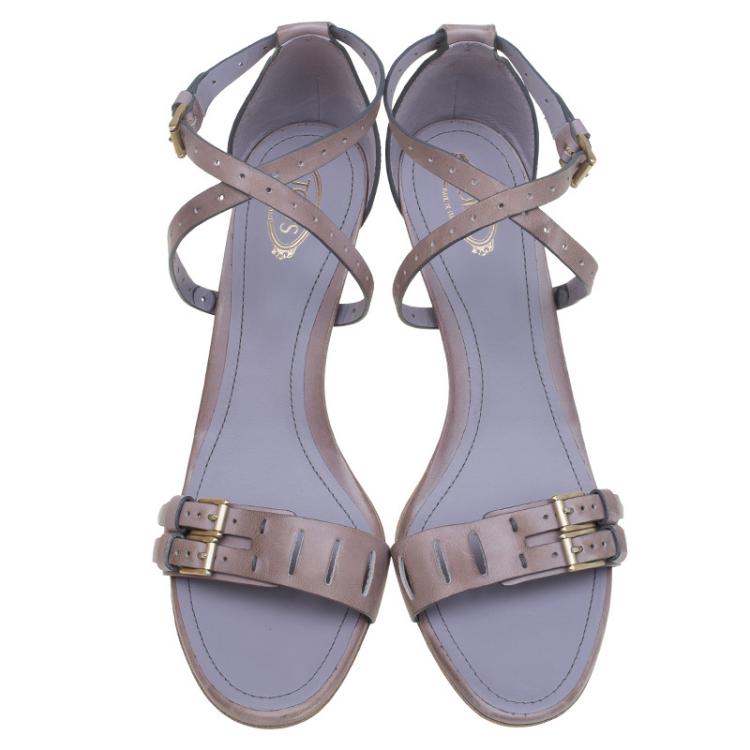 مملوكة مسبقًا Tod's Lavender Leather Buckle Cross Strap Sandals Size 40.5