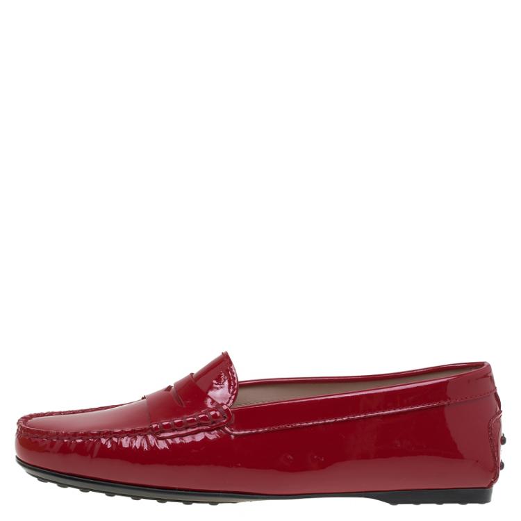 Pre Owned Tod's Red Patent Gomma Lu Moccasins Size 39.5