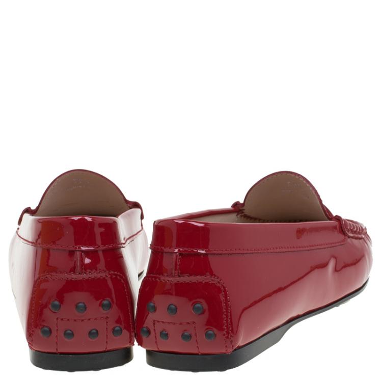 Pre Owned Tod's Red Patent Gomma Lu Moccasins Size 39.5