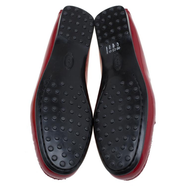 Pre Owned Tod's Red Patent Gomma Lu Moccasins Size 39.5