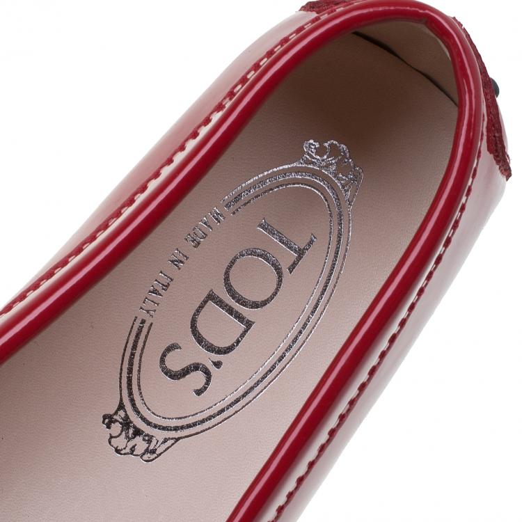 Pre Owned Tod's Red Patent Gomma Lu Moccasins Size 39.5