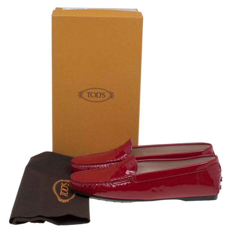 Pre Owned Tod's Red Patent Gomma Lu Moccasins Size 39.5