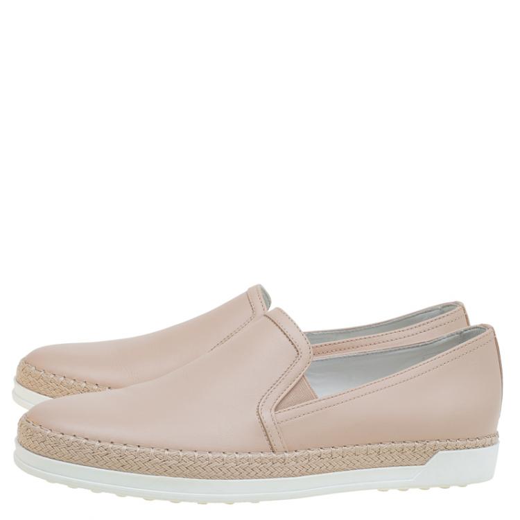 Pre Owned Tod's Beige Leather Espadrille Skate Sneakers Size 37