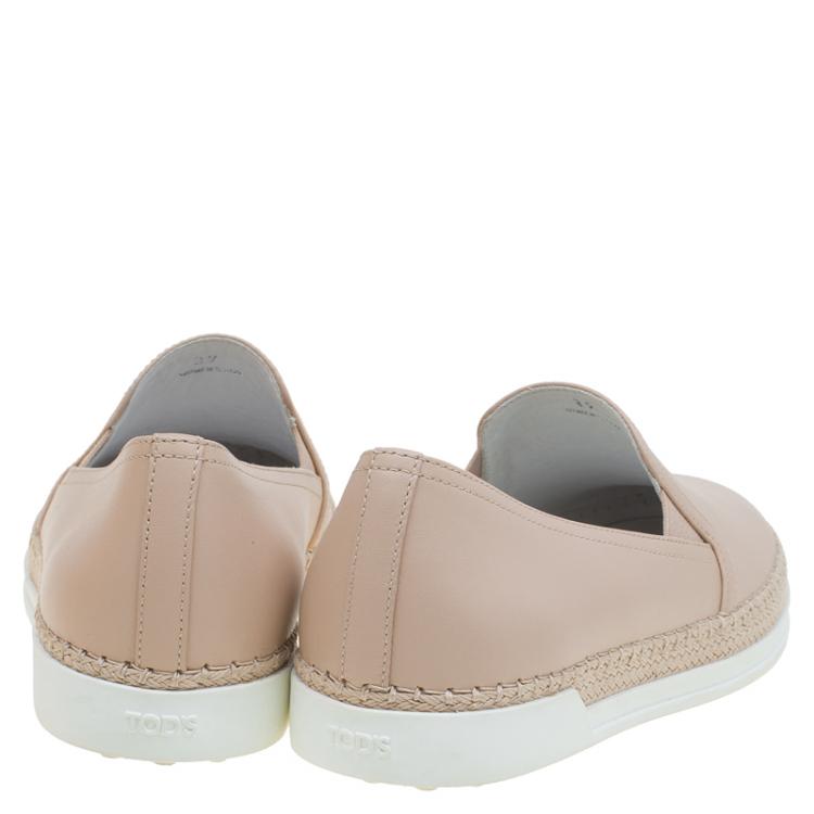 Pre Owned Tod's Beige Leather Espadrille Skate Sneakers Size 37