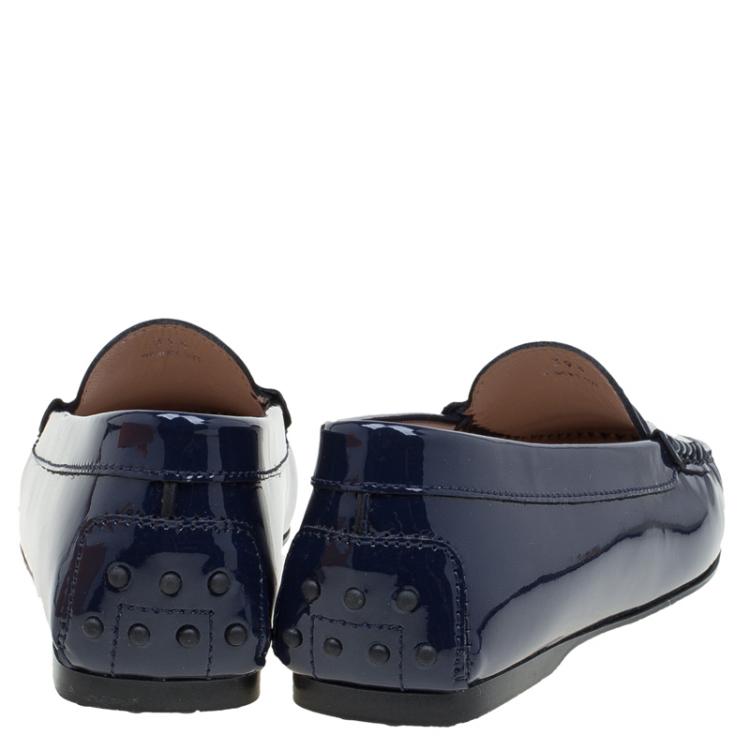 Pre Owned Tod's Navy Blue Patent Gomma Lu Moccasins Size 39.5