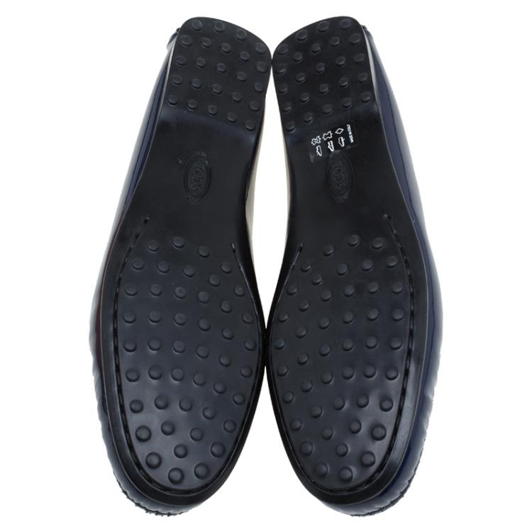 Pre Owned Tod's Navy Blue Patent Gomma Lu Moccasins Size 39.5