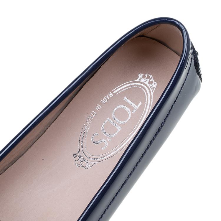 Pre Owned Tod's Navy Blue Patent Gomma Lu Moccasins Size 39.5