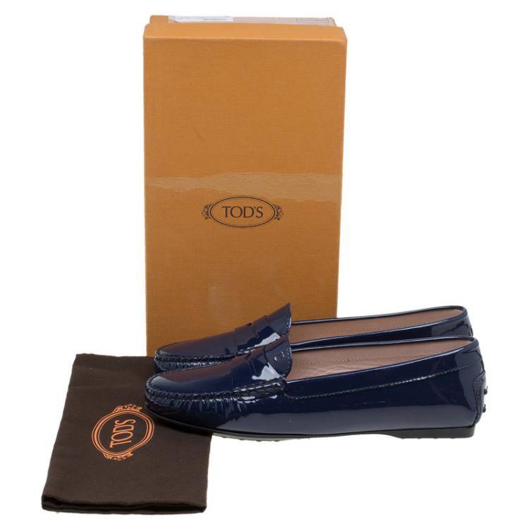 Pre Owned Tod's Navy Blue Patent Gomma Lu Moccasins Size 39.5