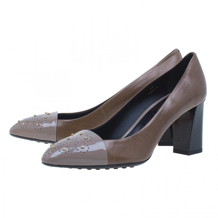 Pre Owned Tod's Two Tone Studded Leather Pointed Toe Pumps Size 40
