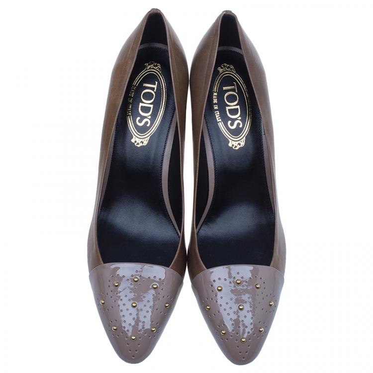 Pre Owned Tod's Two Tone Studded Leather Pointed Toe Pumps Size 40