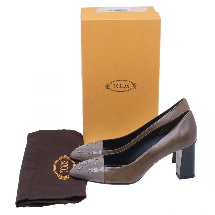 Pre Owned Tod's Two Tone Studded Leather Pointed Toe Pumps Size 40