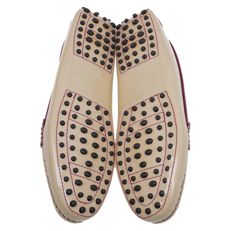 Pre Owned Tod's Beige Patent Leather Penny Loafers  Size 38