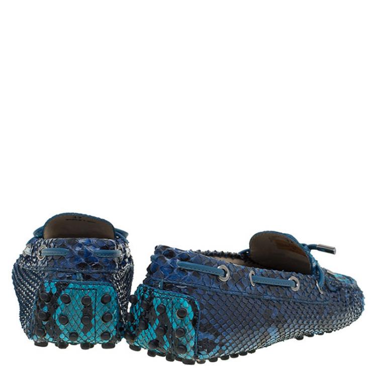 Pre Owned Tod's Blue Python Bow Loafers Size 37