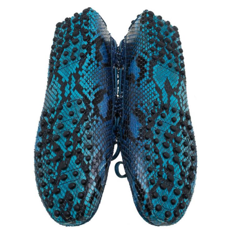 Pre Owned Tod's Blue Python Bow Loafers Size 37