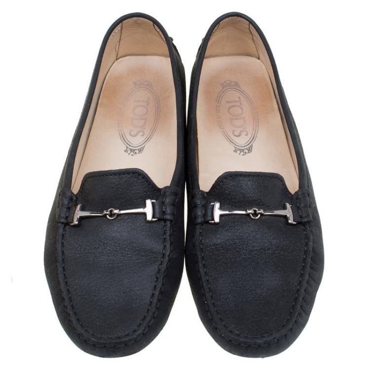 Pre Owned Tod's Black Leather Double T Buckle Loafers Size 39