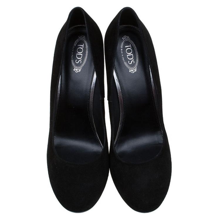 Pre Owned Tod's Black Suede Round Toe Pumps Size 38