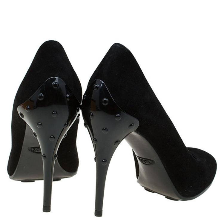 Pre Owned Tod's Black Suede Round Toe Pumps Size 38