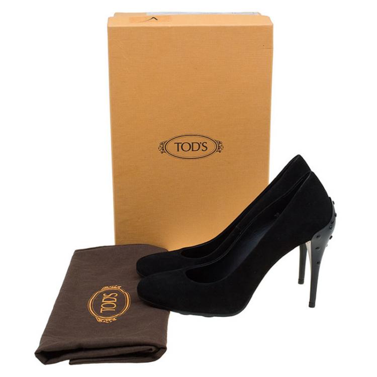 Pre Owned Tod's Black Suede Round Toe Pumps Size 38