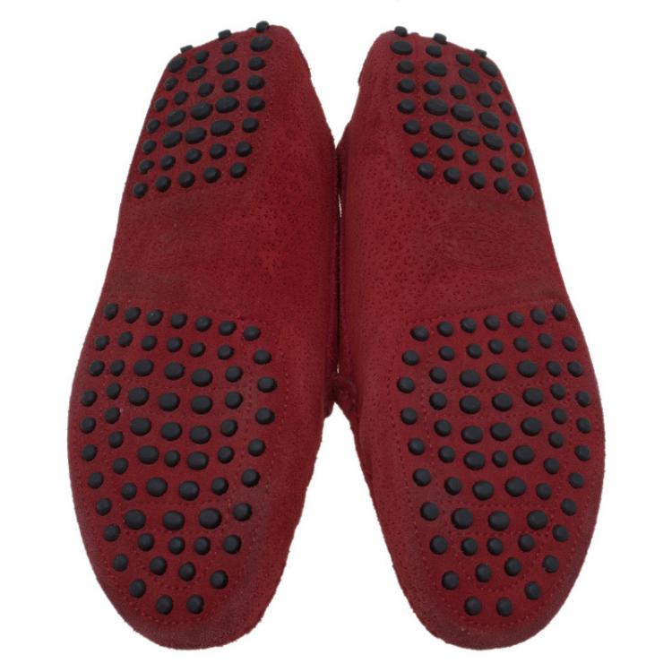 Pre Owned Tod's Red Floral Perforated Suede Loafers Size 36