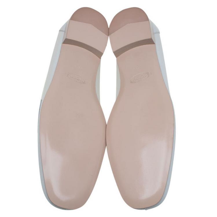 Pre Owned Tod's White Leather Buckle Detail Loafers Size 38.5