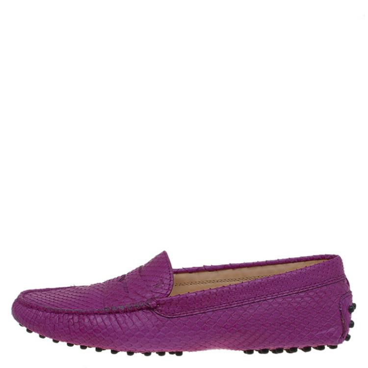 Pre Owned Tod's Fuschia Python Penny Loafers Size 37.5