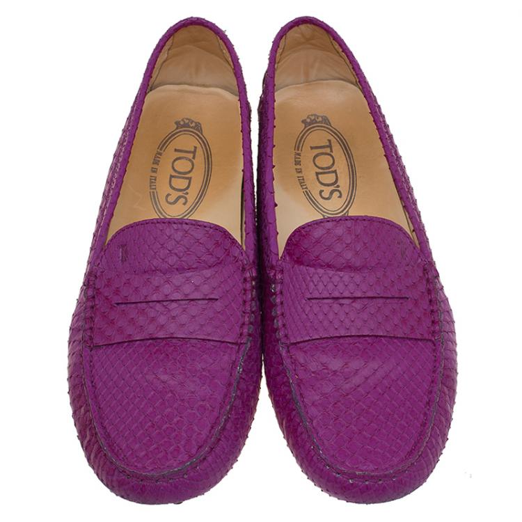 Pre Owned Tod's Fuschia Python Penny Loafers Size 37.5